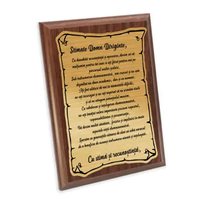 Stimate domn diriginte, placheta lemn personalizata prin gravura